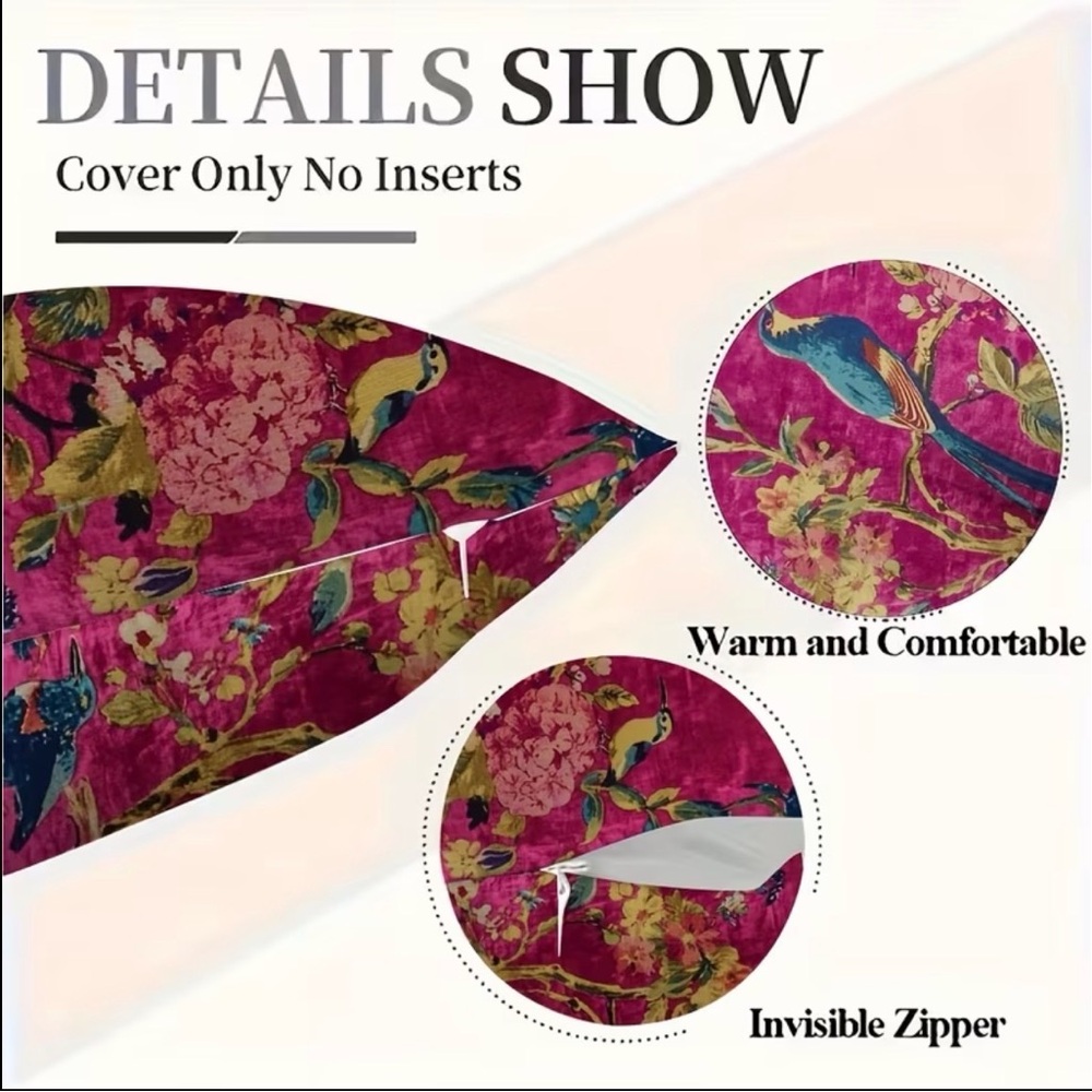 NWT Bird Floral Throw Pillow Cover 18x18 Vintage Cottagecore Zipper - Picture 3 of 6